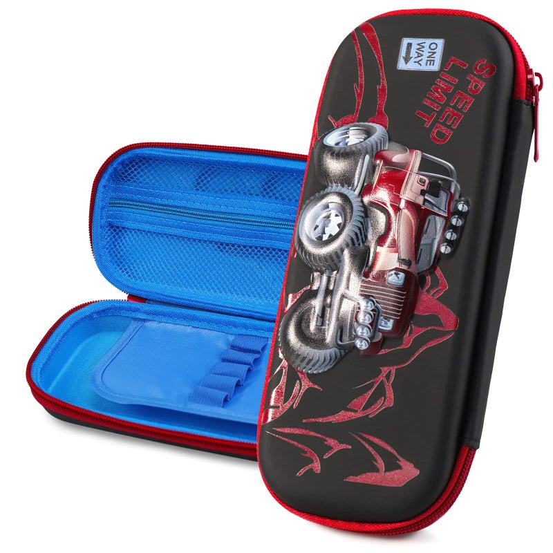 FEWOFJ 3D Car Pencil Case for Kids Boys, Waterproof Pencil Box with Compartments Pen Pouch (Black) - Image 1